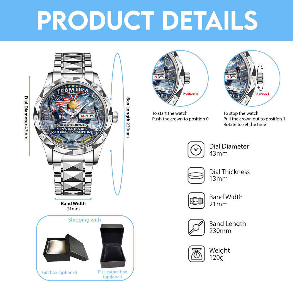 USA Men’s Hockey 2026 Winter Olympics Gold Medal Alloy Luxury Quartz Watch - MAITM14917