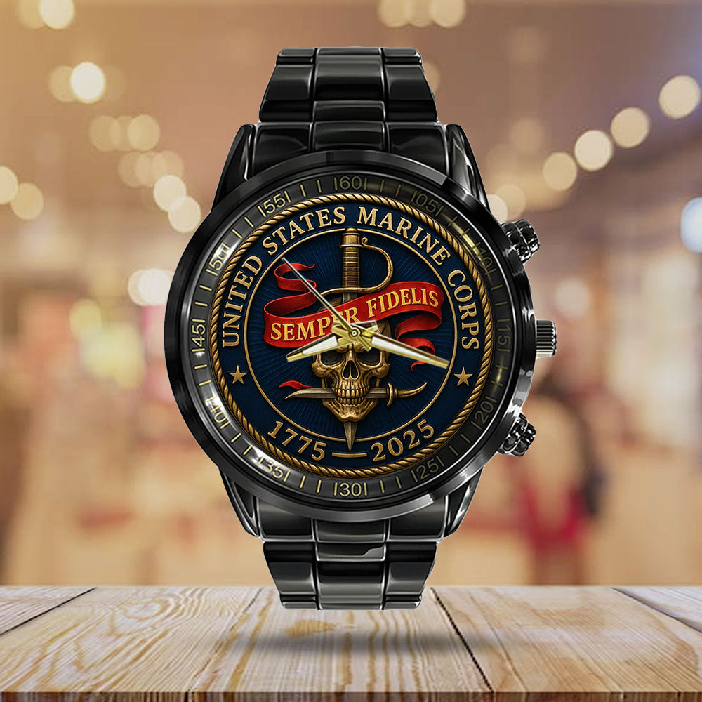 US Marine Corps 250th Anniversary Black Stainless Steel Watch - TMTHU1234