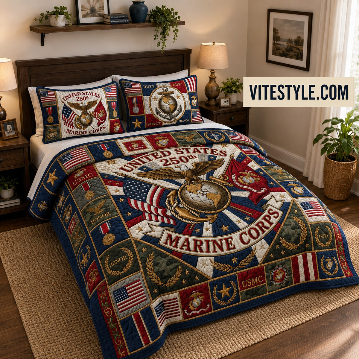 USMC 250th Anniversary Quilt Bedding Set