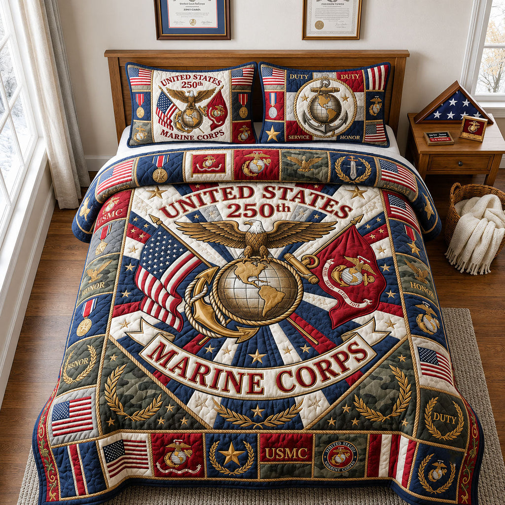 USMC 250th Anniversary Quilt Bedding Set