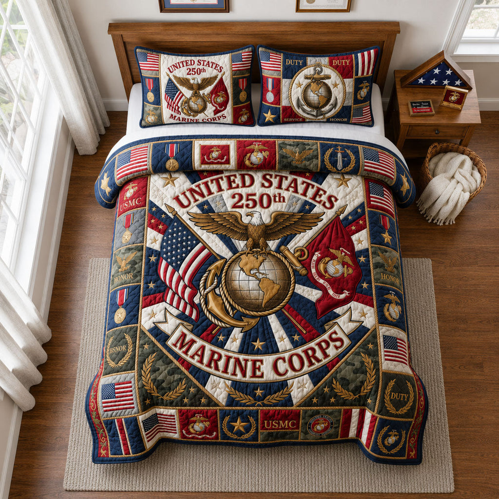 USMC 250th Anniversary Quilt Bedding Set