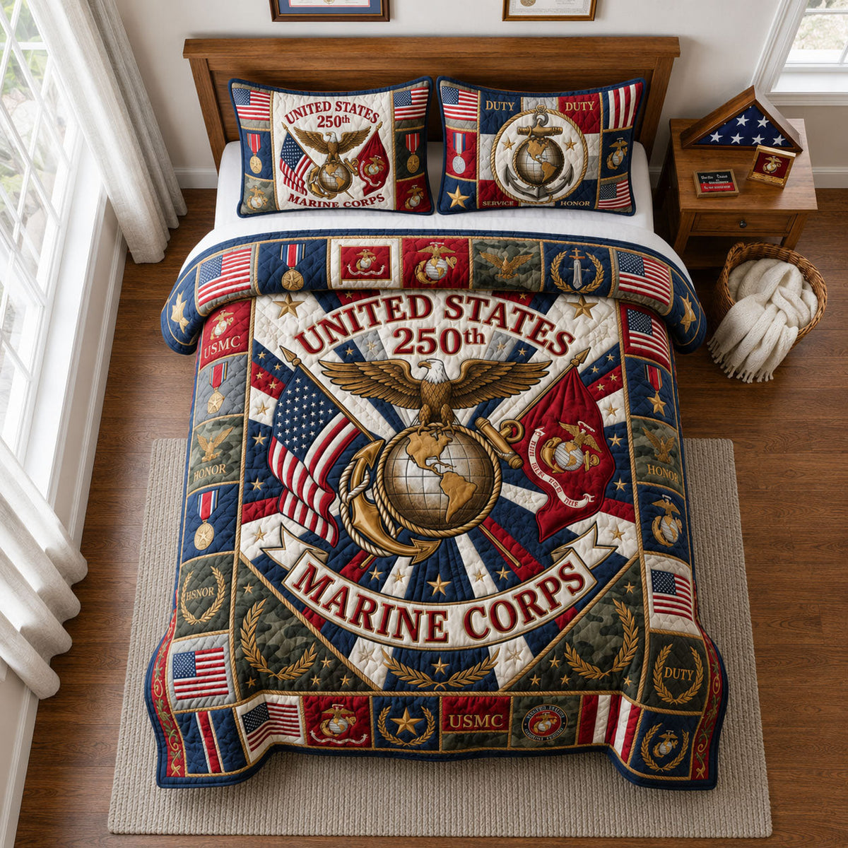 USMC 250th Anniversary Quilt Bedding Set