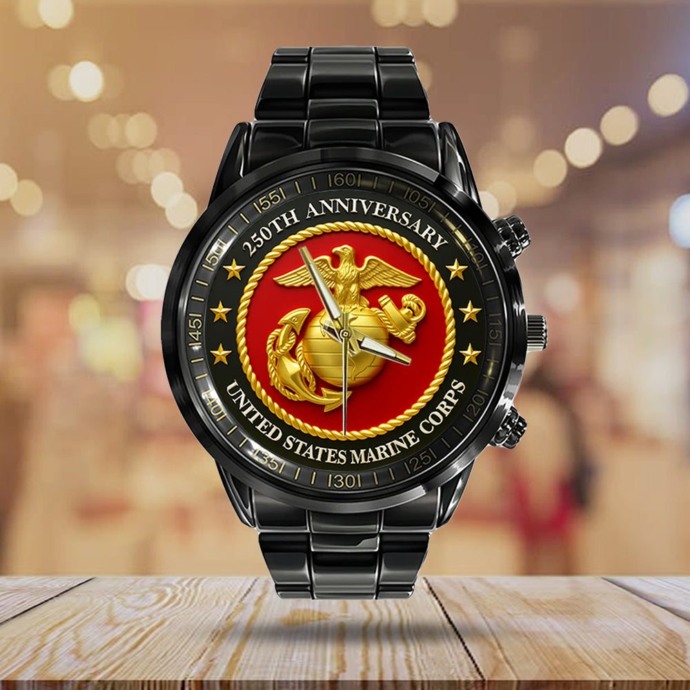 US Marine Corps 250th Anniversary 2025 Black Stainless Steel Watch - TMTHU1102