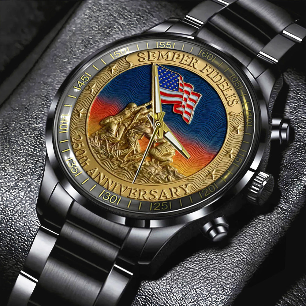 US Marine Corps 250th Anniversary Black Stainless Steel Watch - TANTN17911