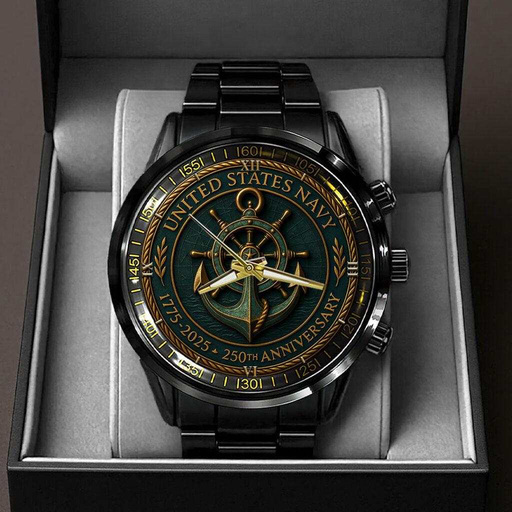 US Navy 250th Anniversary Black Stainless Steel Watch - HOATT13708