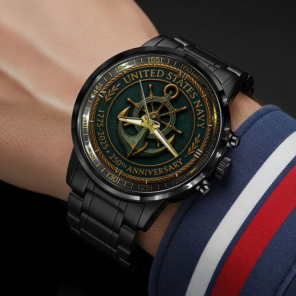 US Navy 250th Anniversary Black Stainless Steel Watch - HOATT13708