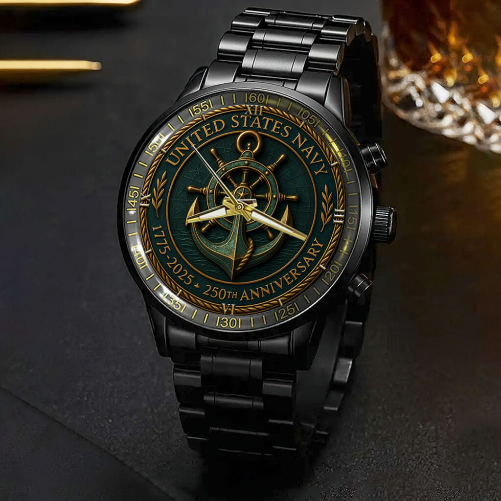 US Navy 250th Anniversary Black Stainless Steel Watch - HOATT13708