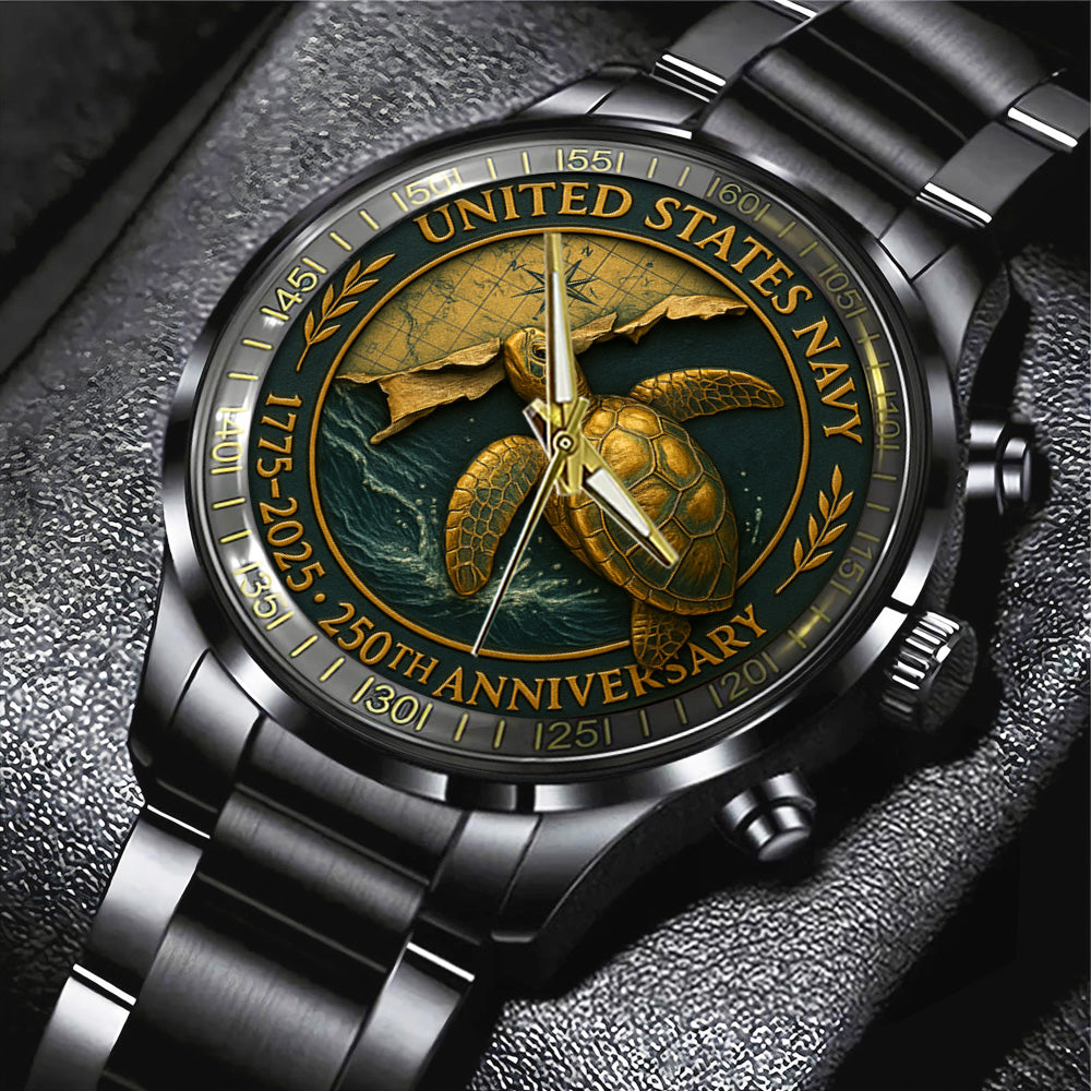 US Navy 250th Anniversary Black Stainless Steel Watch - TANTN17240
