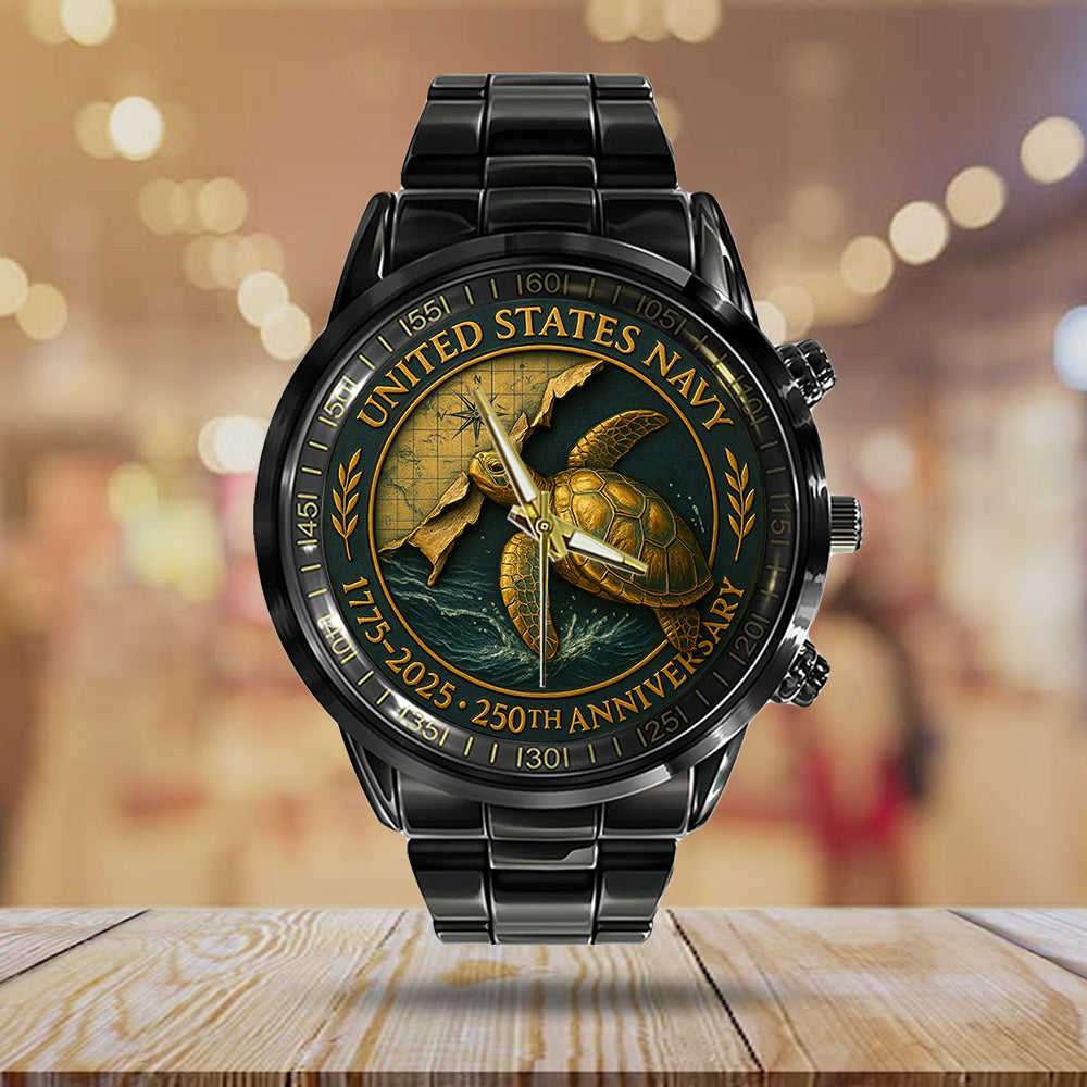 US Navy 250th Anniversary Black Stainless Steel Watch - TANTN17240