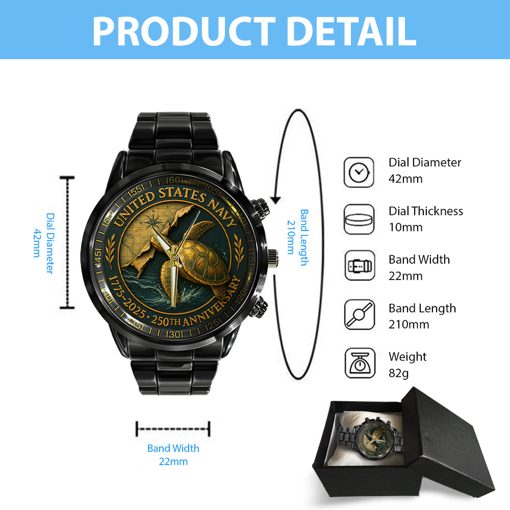 US Navy 250th Anniversary Black Stainless Steel Watch - TANTN17240