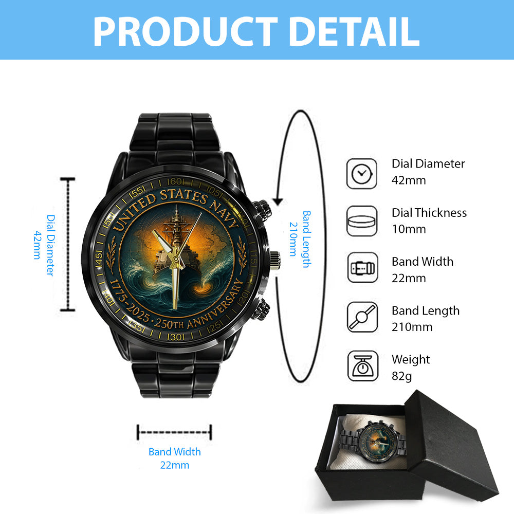 US Navy 250th Anniversary Black Stainless Steel Watch – TANTN17539