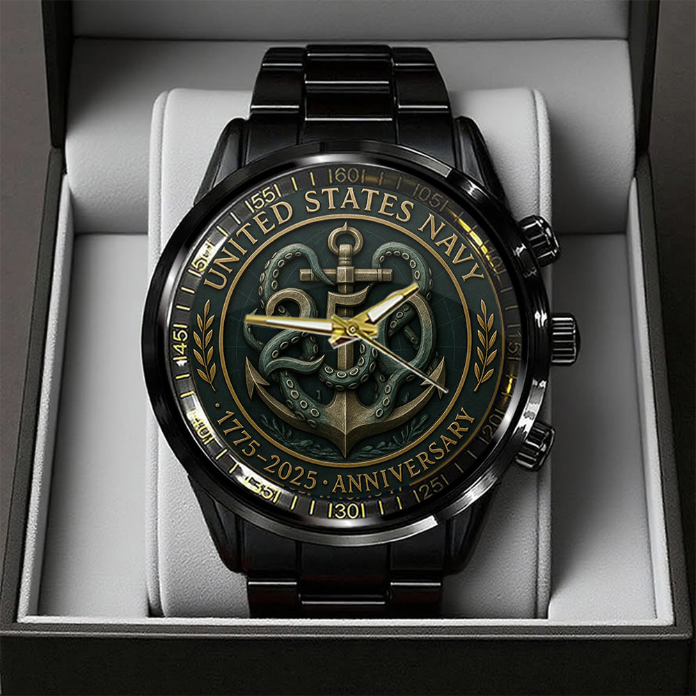 US Navy 250th Anniversary Black Stainless Steel Watch – TANTN17541