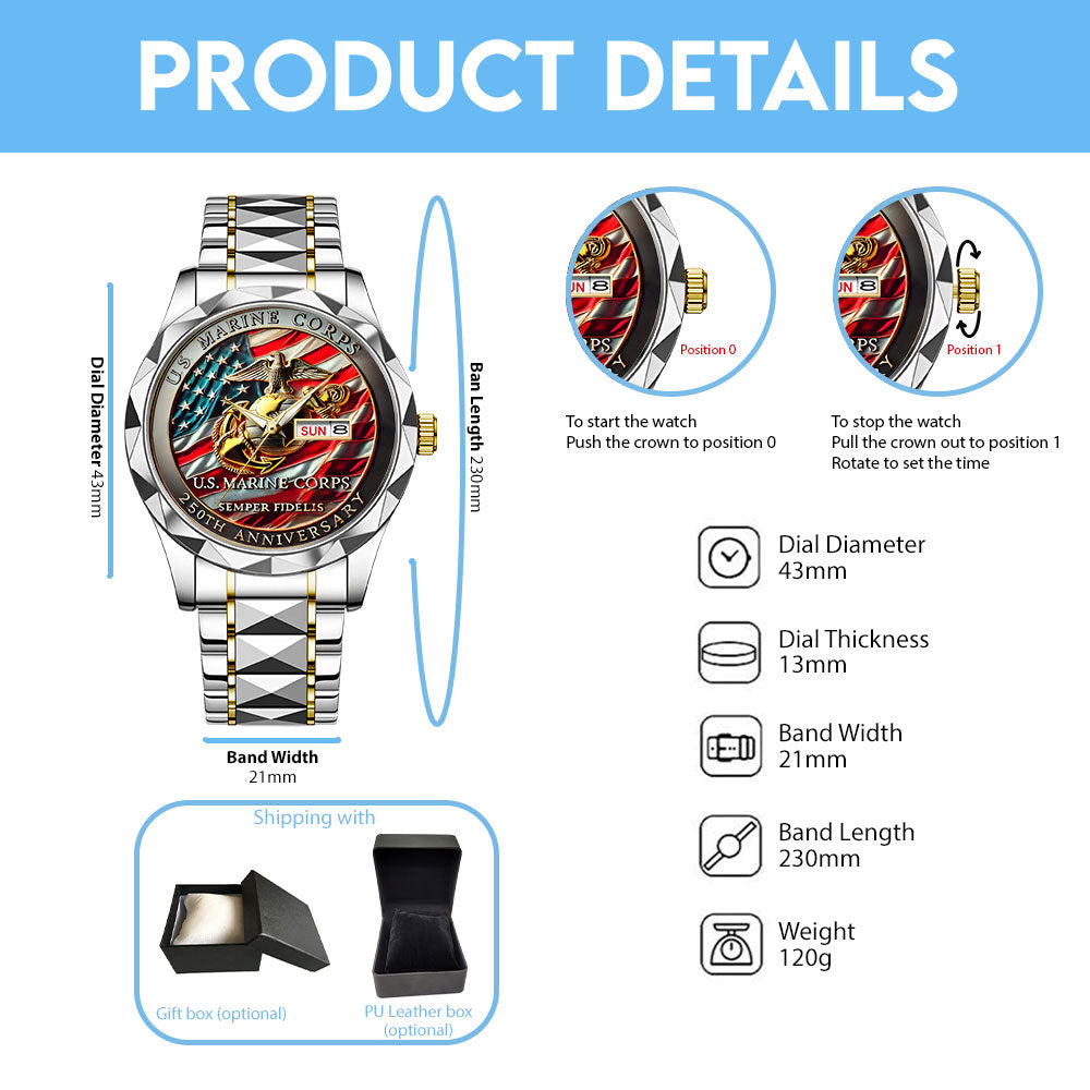US Marine Corps Alloy Luxury Quartz Watch - TANTN 14631