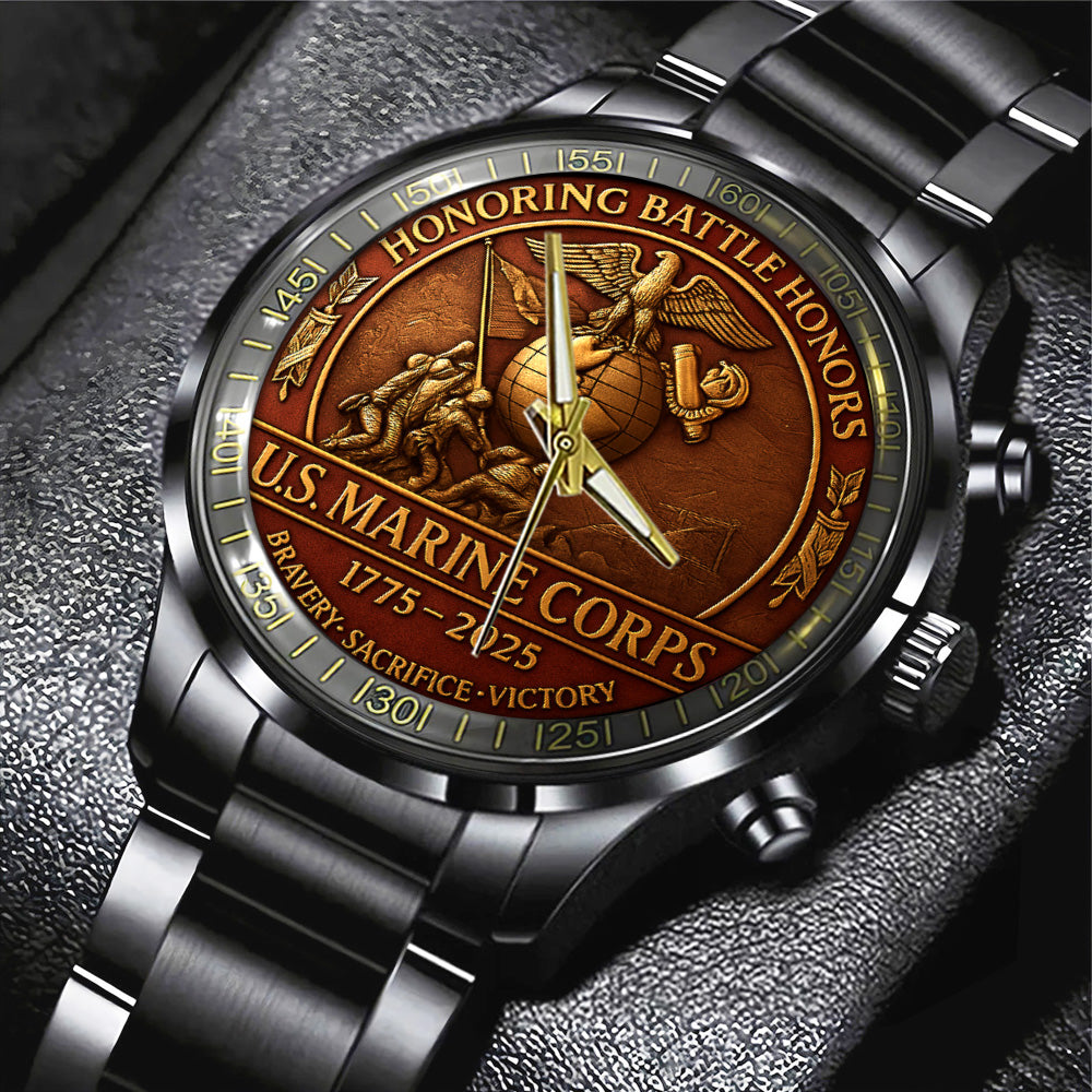 US Marine Corps Black Stainless Steel Watch - TANTN15978