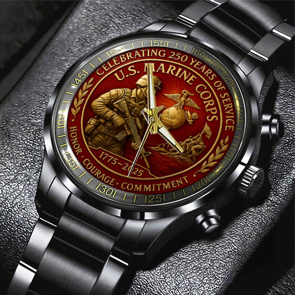 US Marine Corps Black Stainless Steel Watch - TANTN15979