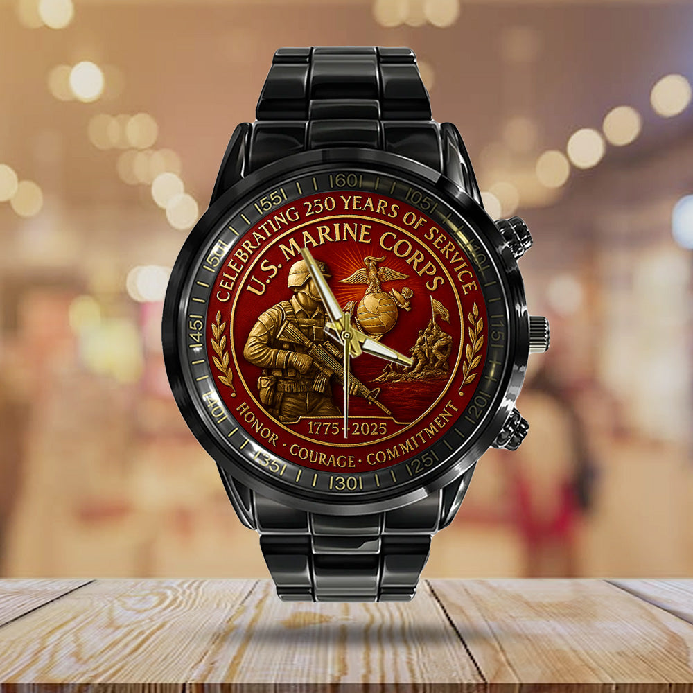 US Marine Corps Black Stainless Steel Watch - TANTN15979