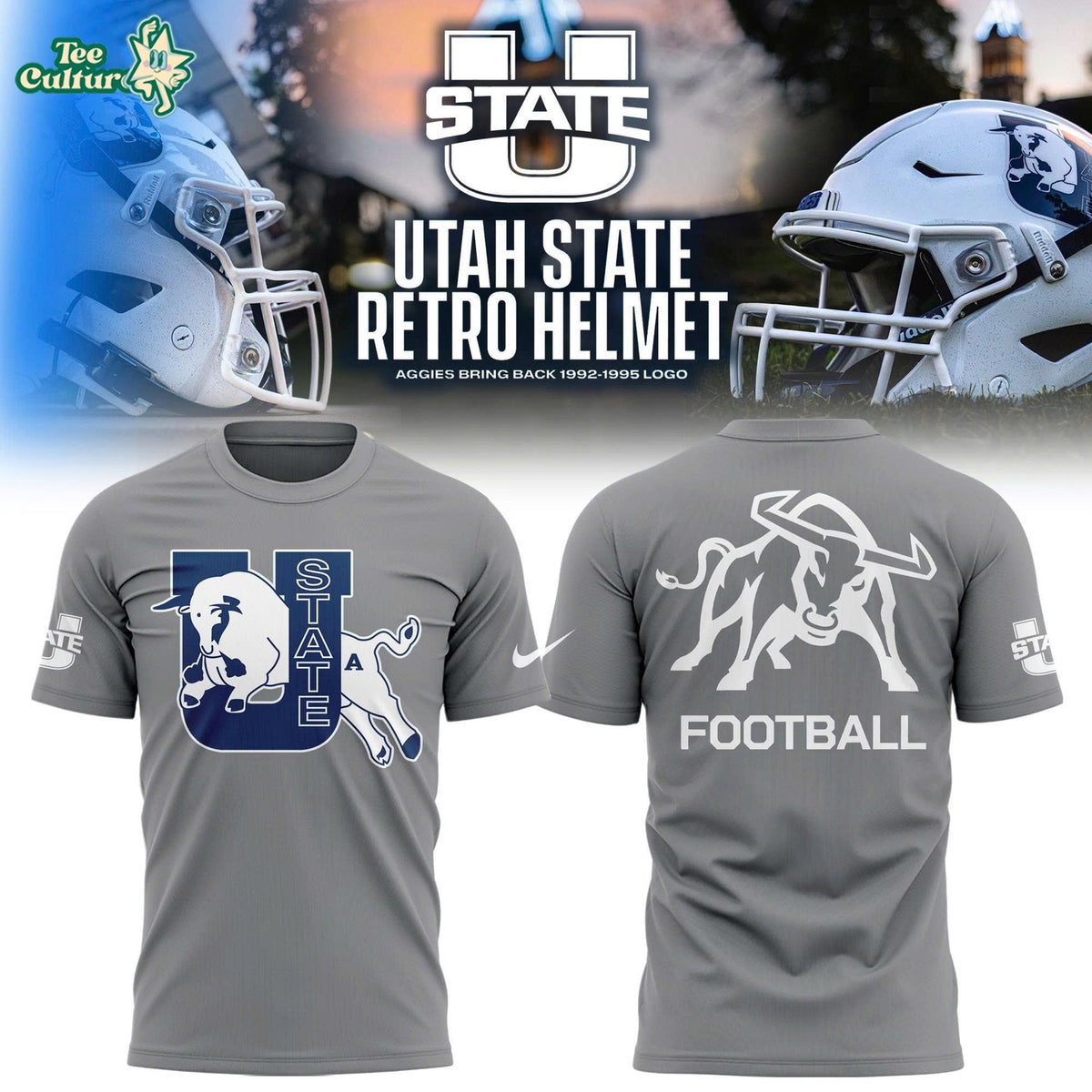 Utah State Aggies Retro Logo Grey Graphic T-Shirt