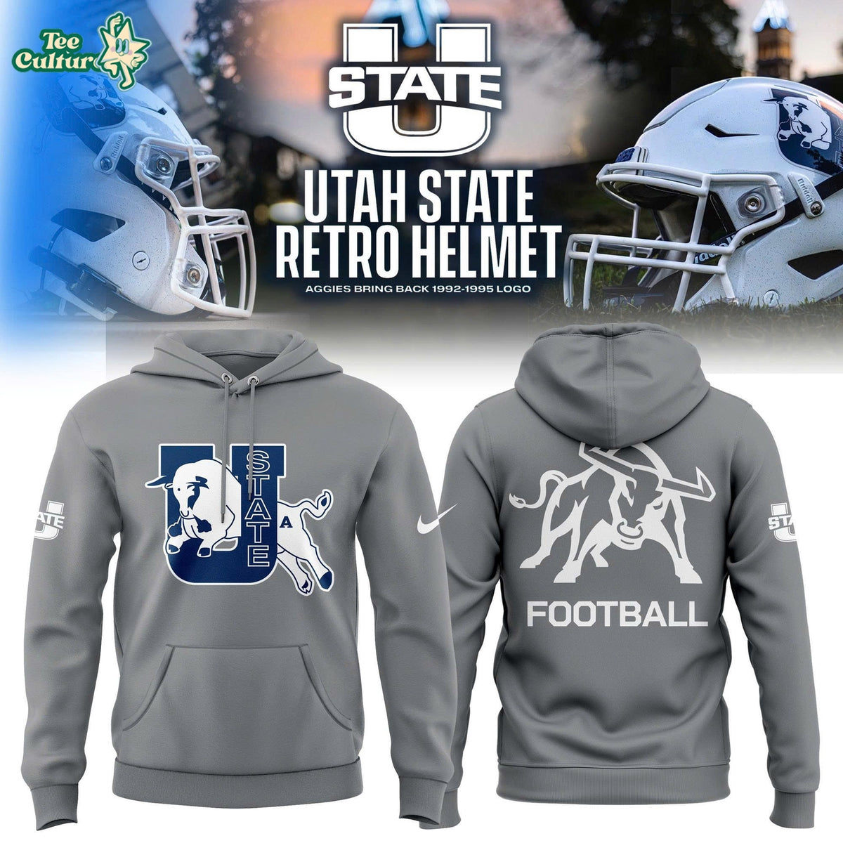 Utah State Aggies Retro Logo Grey Pullover Hoodie