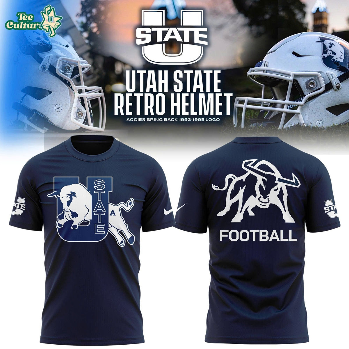 Utah State Aggies Retro Logo Navy Blue Graphic T-Shirt