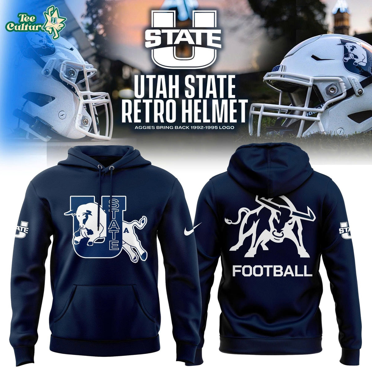 Utah State Aggies Retro Logo Navy Blue Pullover Hoodie