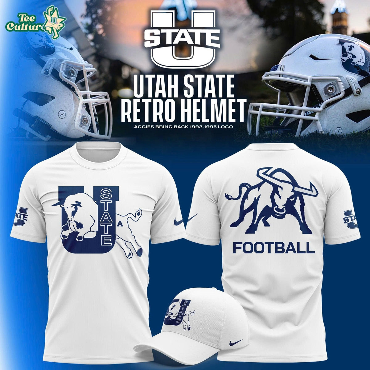 Utah State Aggies Retro Logo White Graphic T-Shirt