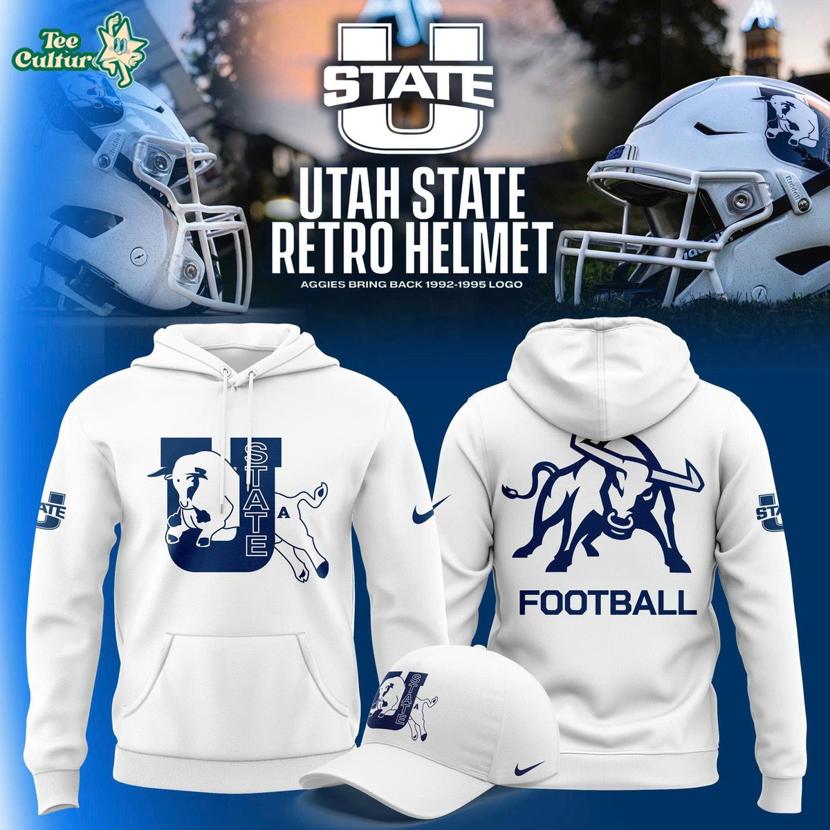 Utah State Aggies Retro Logo White Pullover Hoodie