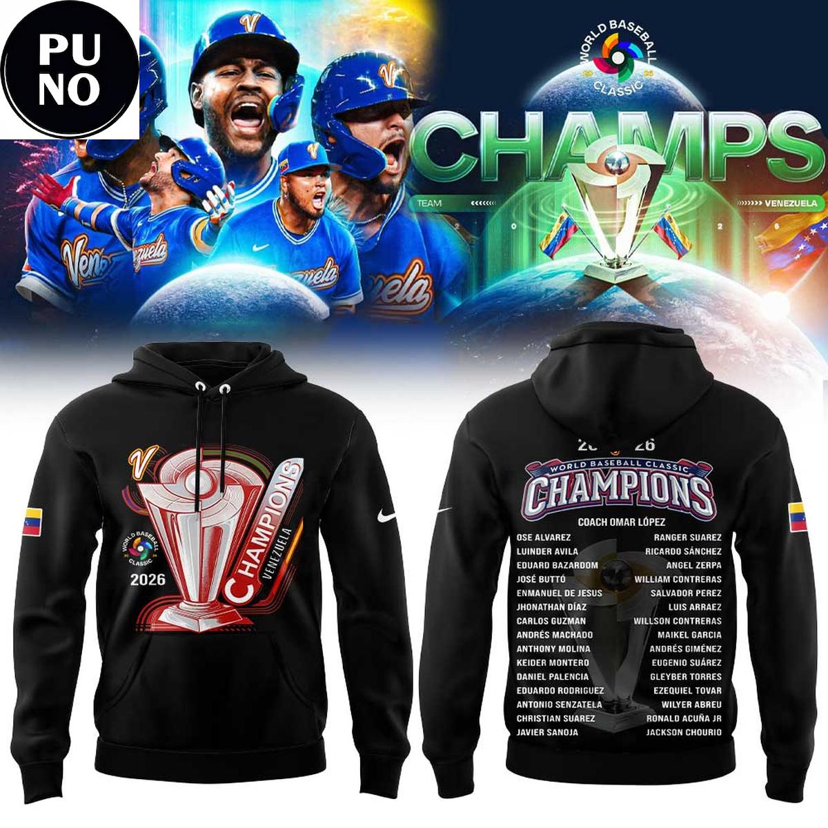 Venezuela Baseball 2026 World Baseball Classic Champions Locker Room Hoodie T-Shirt