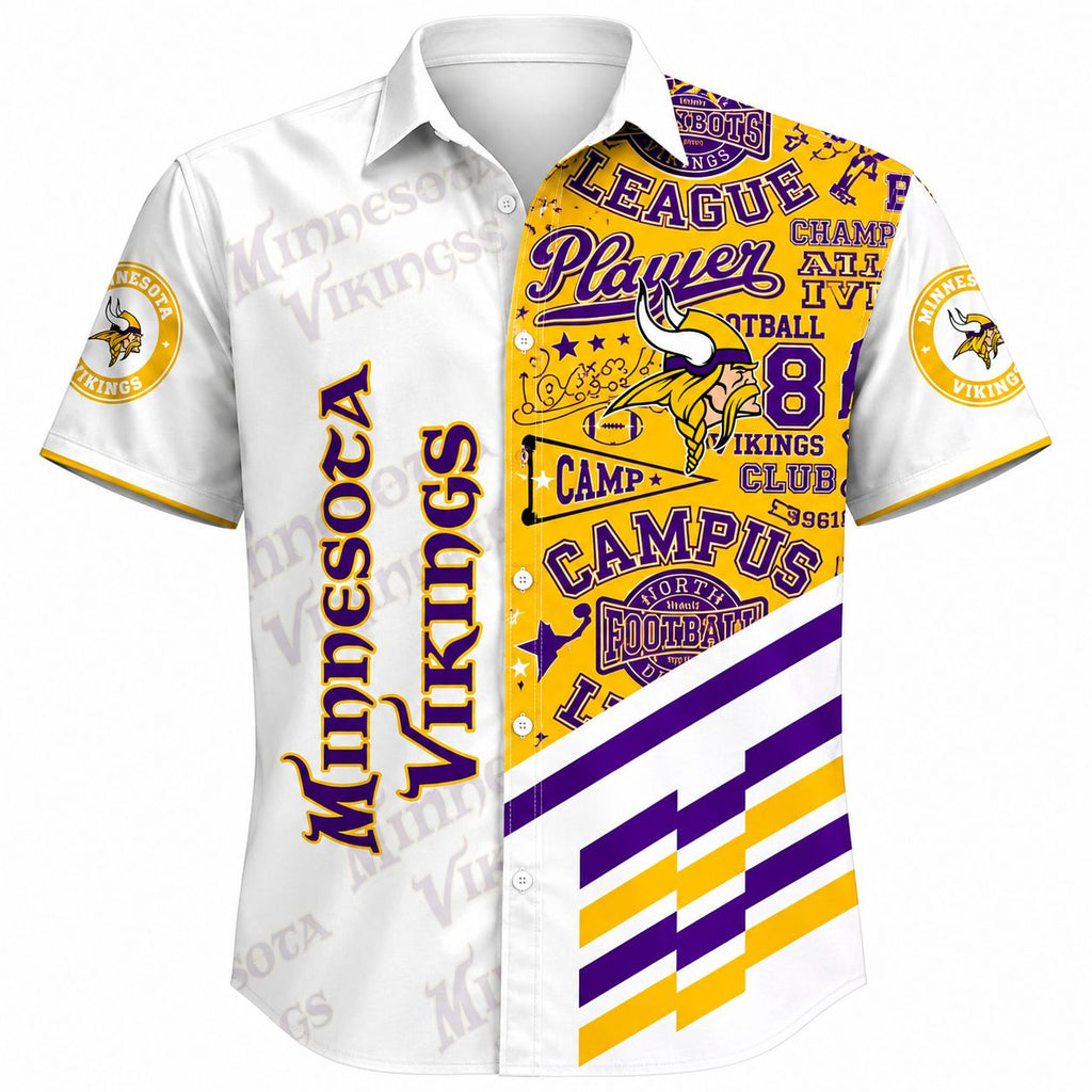 Beachside Tailgate Minnesota Vikings Wordmark White Hawaiian Shirt