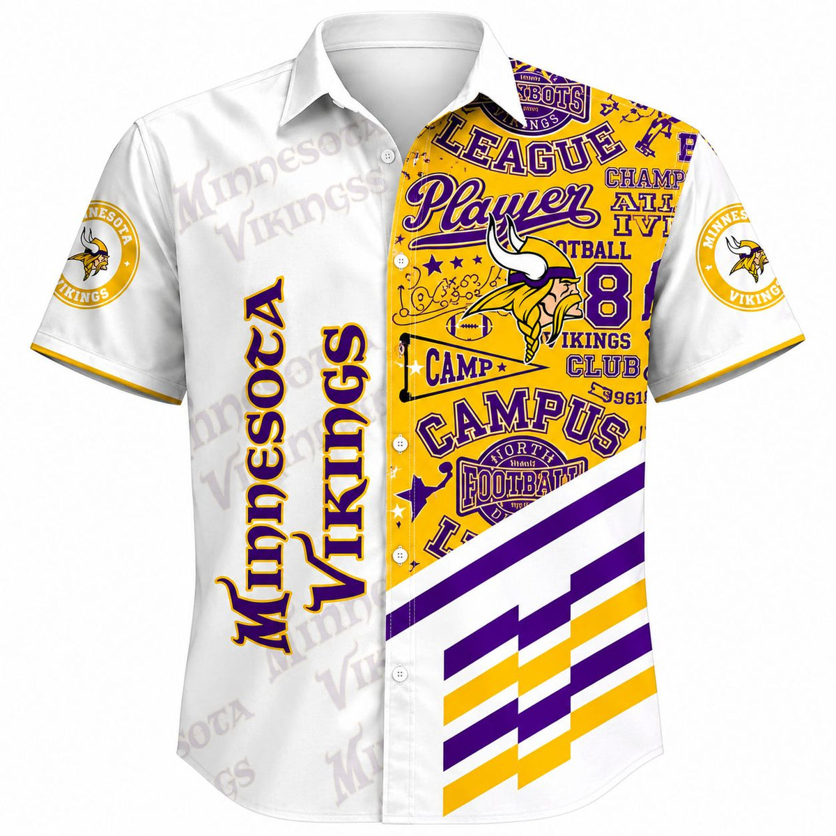 Beachside Tailgate Minnesota Vikings Wordmark White Hawaiian Shirt