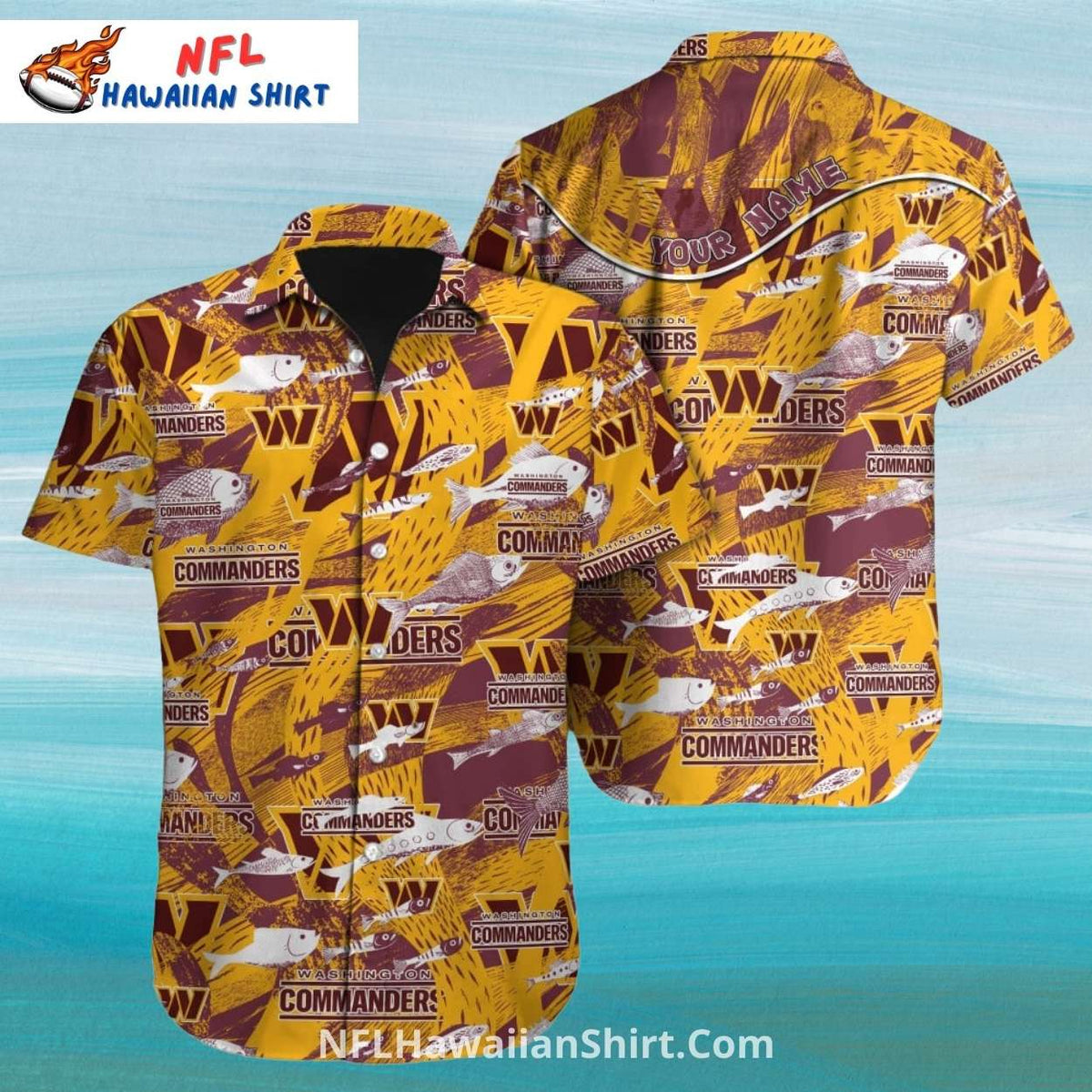 Washington Commanders Fishing Theme Hawaiian Shirt In Gold