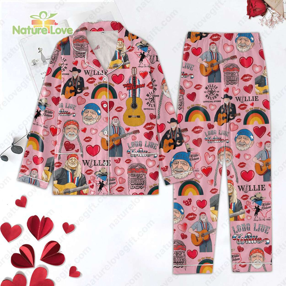 Willie Nelson Valentine Day’s Pink Pajamas Set for Fans