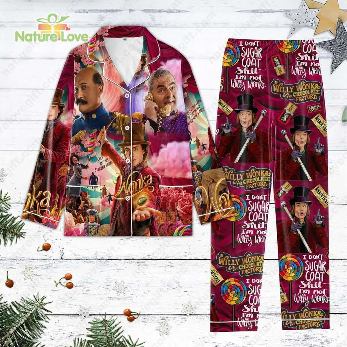 Willy Wonka The Chocolate Factory Characters​ Christmas Pajamas Set