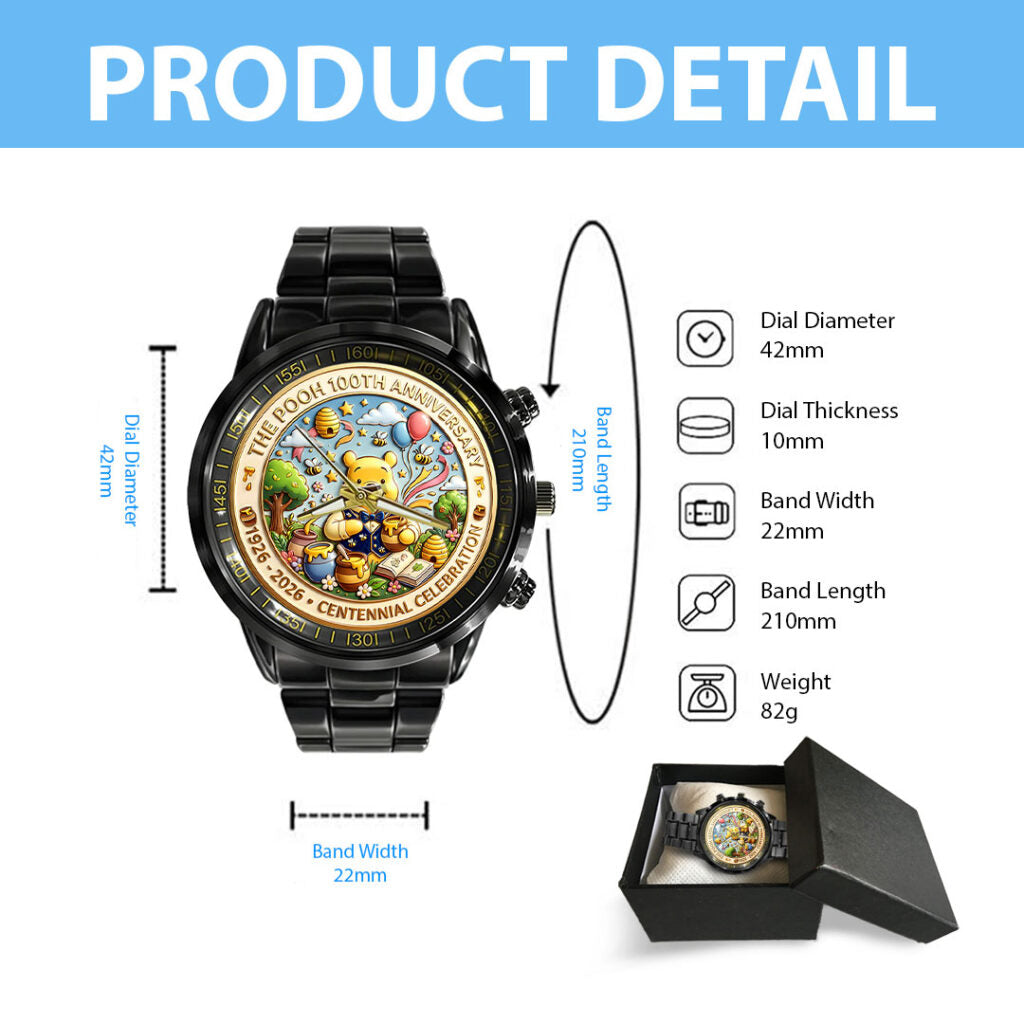 Winnie-the-Pooh 100th Anniversary Black Stainless Steel Watch - HOATT15694