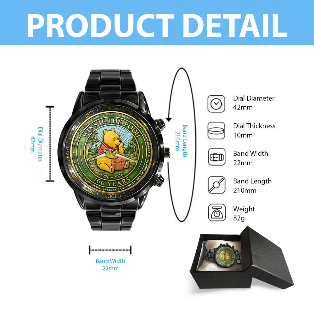 Winnie-the-Pooh 100th Anniversary Black Stainless Steel Watch - HOATT15695