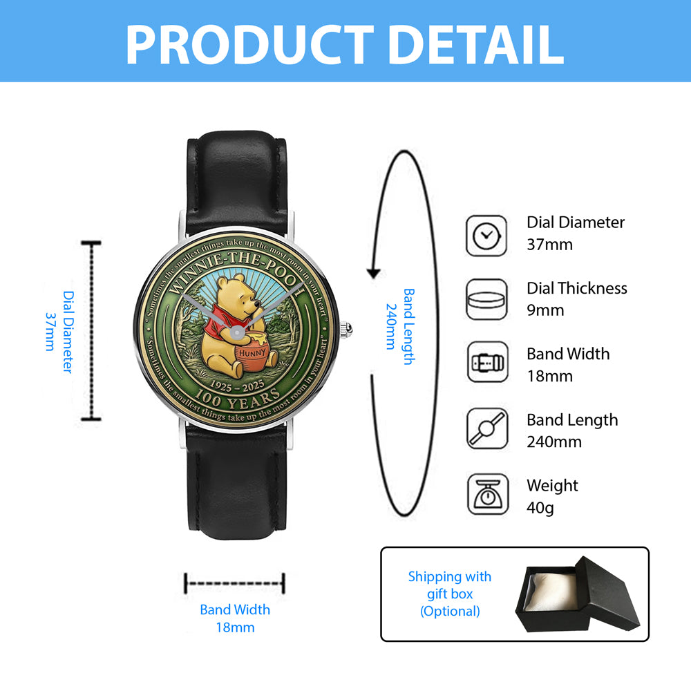 Winnie-the-Pooh 100th Anniversary Black Stitched Leather Watch - MAITM14502