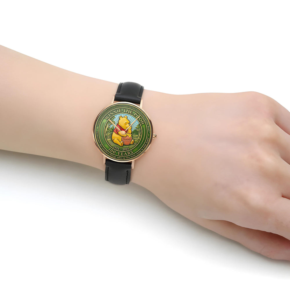 Winnie-the-Pooh 100th Anniversary Black Stitched Leather Watch - MAITM14502