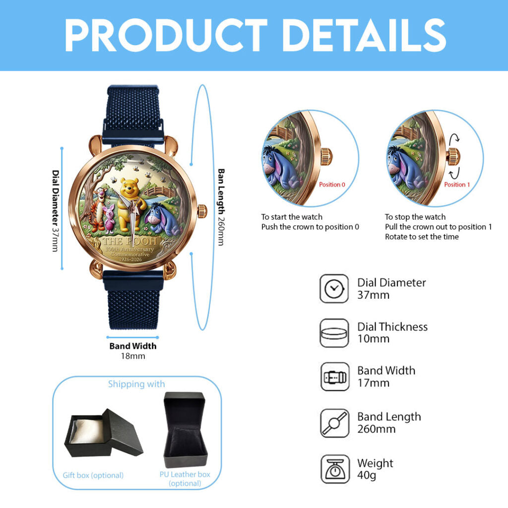 Winnie-the-Pooh 100th Anniversary Mesh Strap Quartz Watch - TMTHU3443