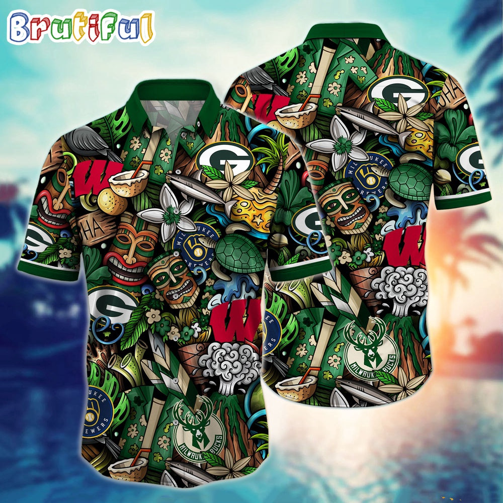 Wisconsin Sports Tiki Hawaiian Shirt