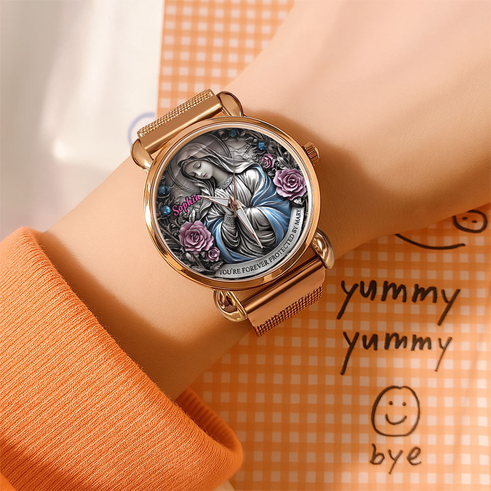 Personalized You're Forever Protected By Mary Mesh Strap Quartz Watch - TANTN15404