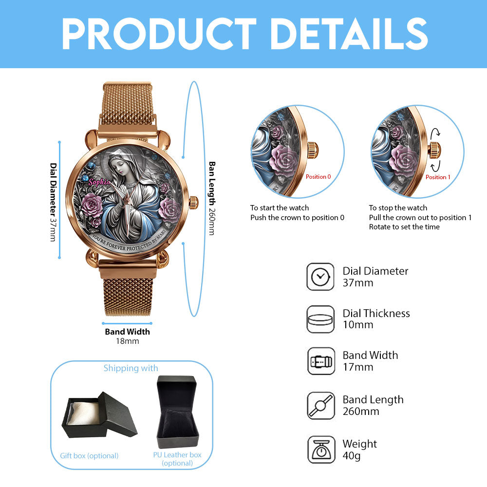Personalized You're Forever Protected By Mary Mesh Strap Quartz Watch - TANTN15404