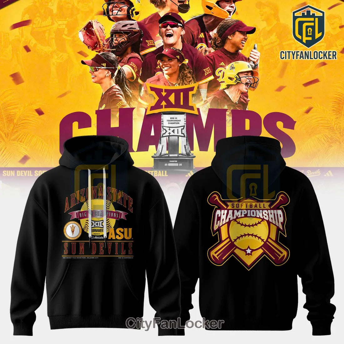 Arizona State Sun Devils 2026 Big 12 Softball Champions Hoodie