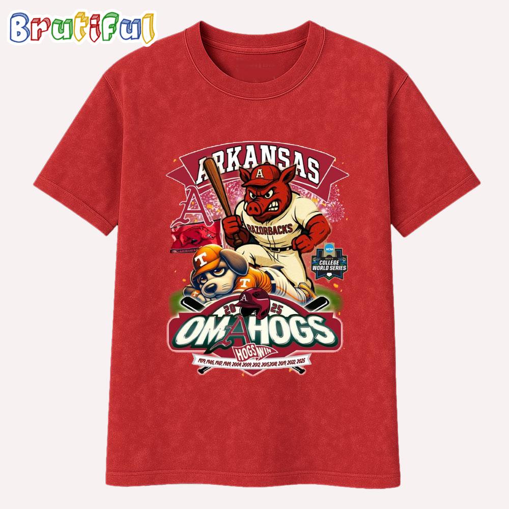 Arkansas Razorback 2025 NCAA College World Series Omahogs Win T Shirt