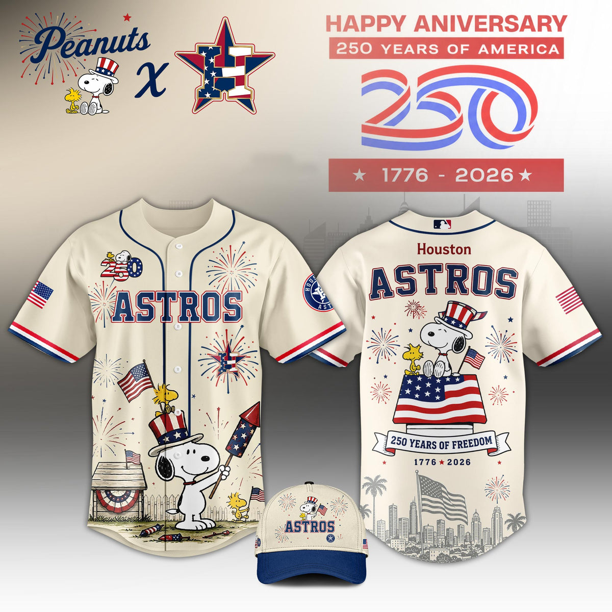 Astros x Peanuts – Snoopy 250y Of America Edition Jersey For Fans