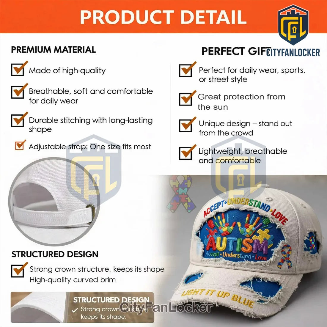 Autism Acceptance Puzzle Hands Distressed Light It Up Blue Baseball Cap