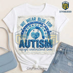 Autism Awareness Blue Puzzle Rainbow Sequin Patch Graphic T-Shirt