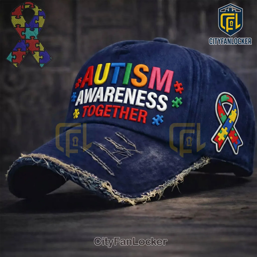 Autism Awareness Embroidered Distressed Baseball Cap