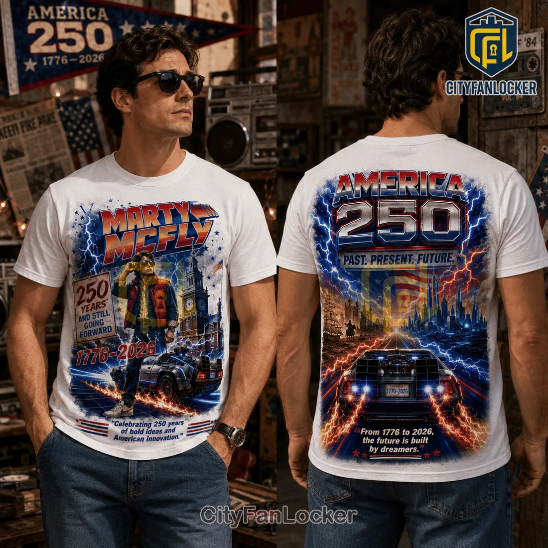 Back to the Future x America 250 Commemorative Vintage T-Shirt