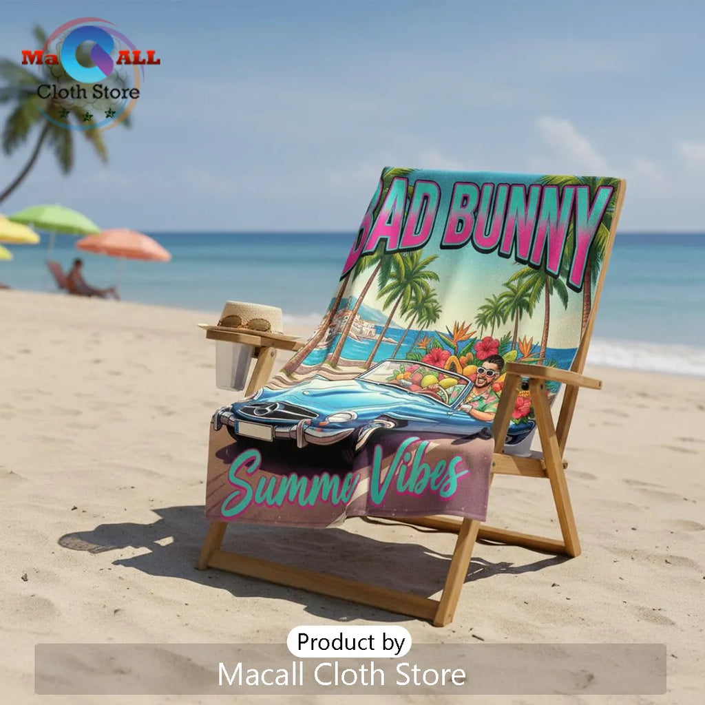 Bad Bunny Summer Vibes Convertible Car Tropical Premium Beach Towel