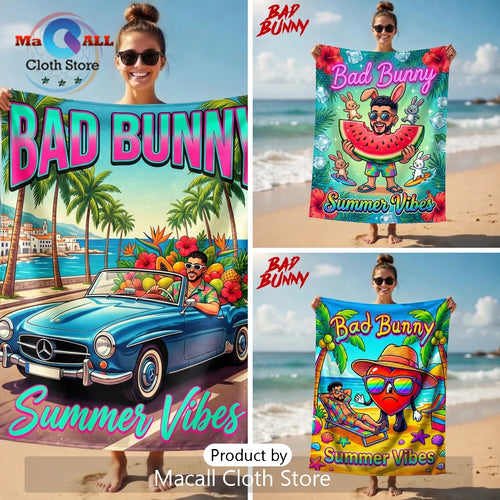 Bad Bunny Summer Vibes Vintage Car Tropical Premium Beach Towel
