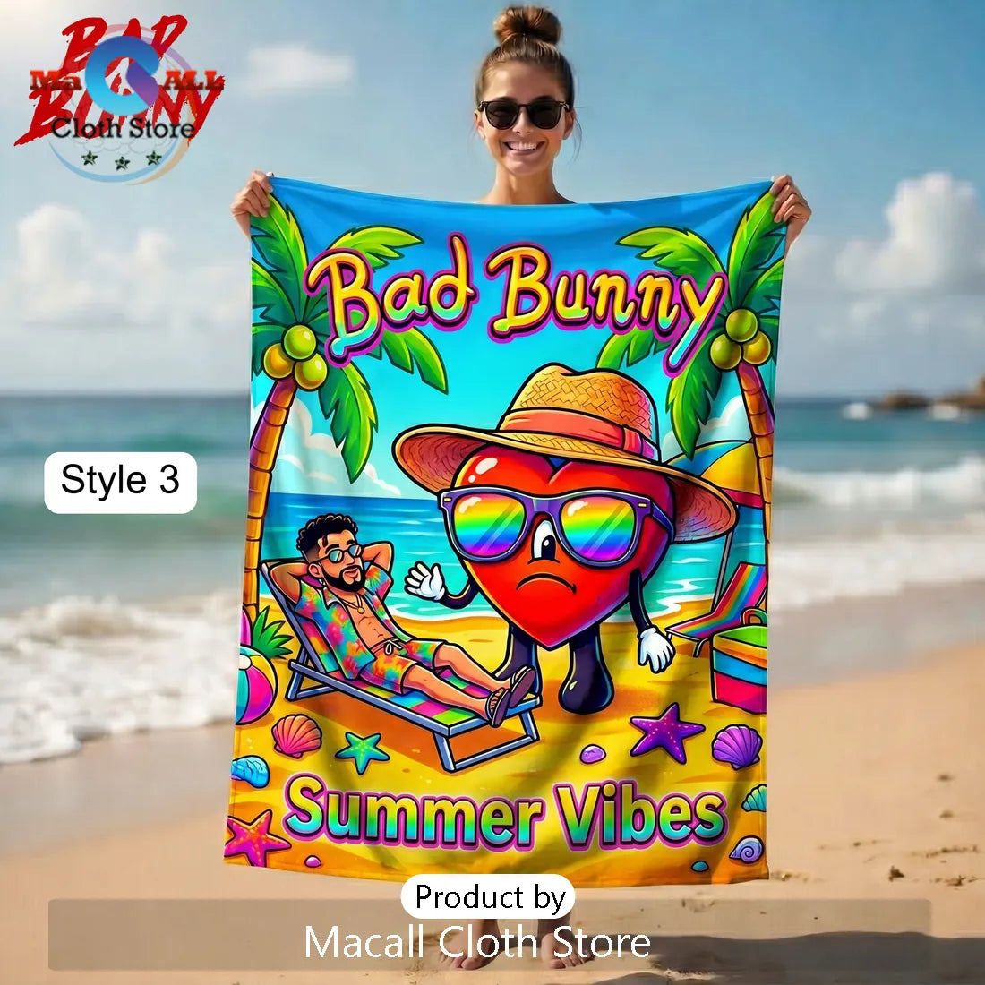 Bad Bunny Summer Vibes Vintage Car Tropical Premium Beach Towel